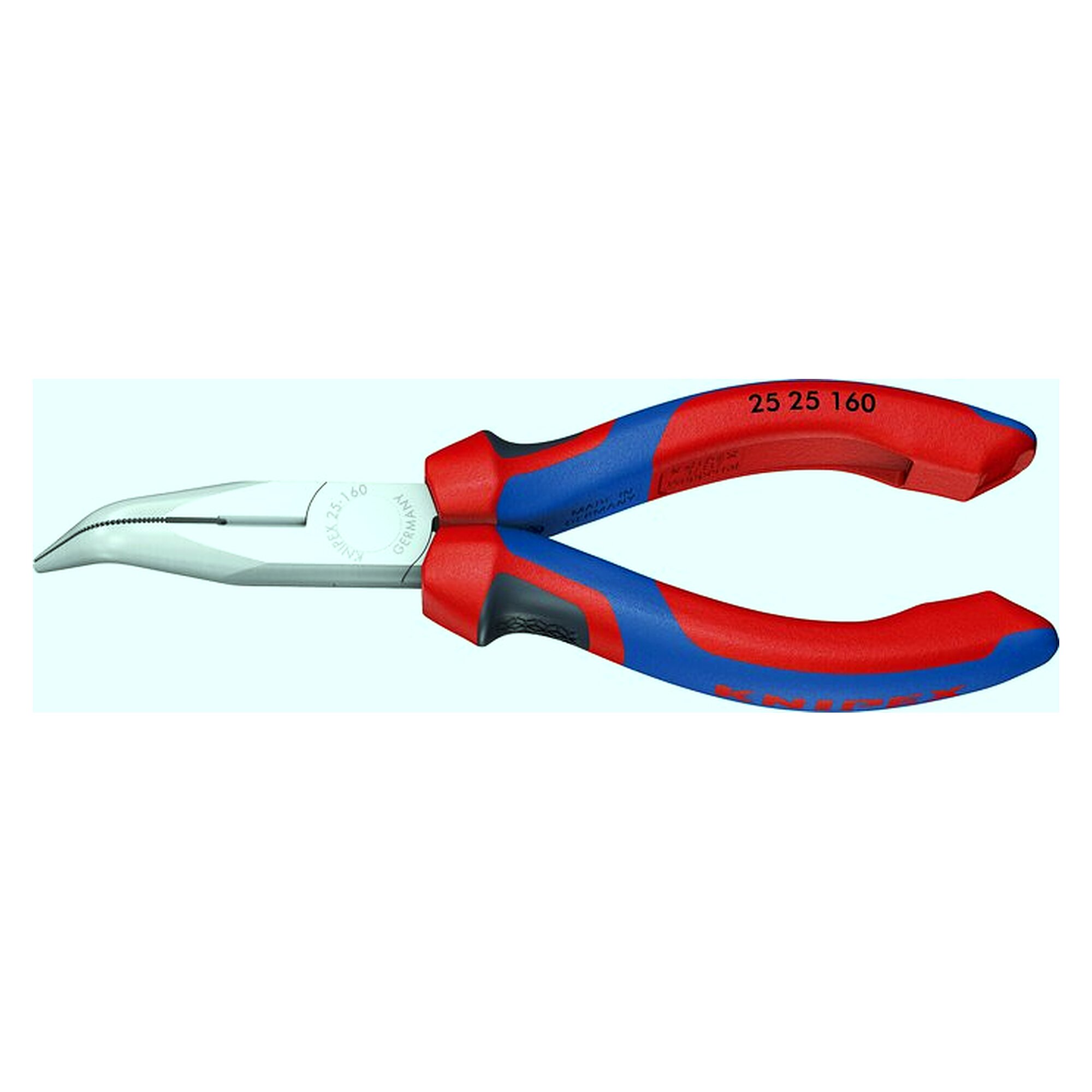 flat round nose pliers, jaws angled at 40 degrees, chrome-plated, with 3-component handles